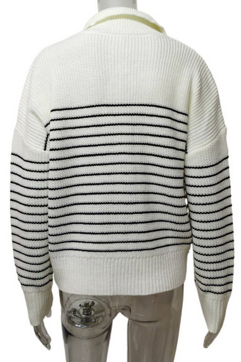 CWOSWL6266_TURTLENECK STRIPED COLORBLOCK ZIP-UP SWEATER