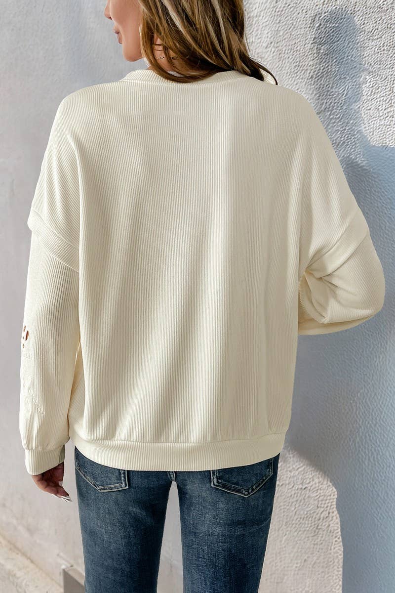 CWTBLL3742_ROUND NECK CASUAL LONG SLEEVE PULLOVER TOP