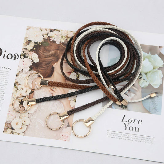 CWABE1180_FASHIONABLE ROUND BUCKLE KNOTTED TASSEL BELT