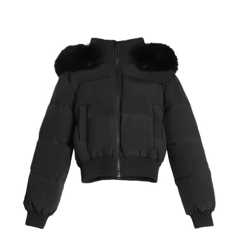Design sense hooded wool collar cotton jacket