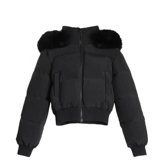 Design sense hooded wool collar cotton jacket