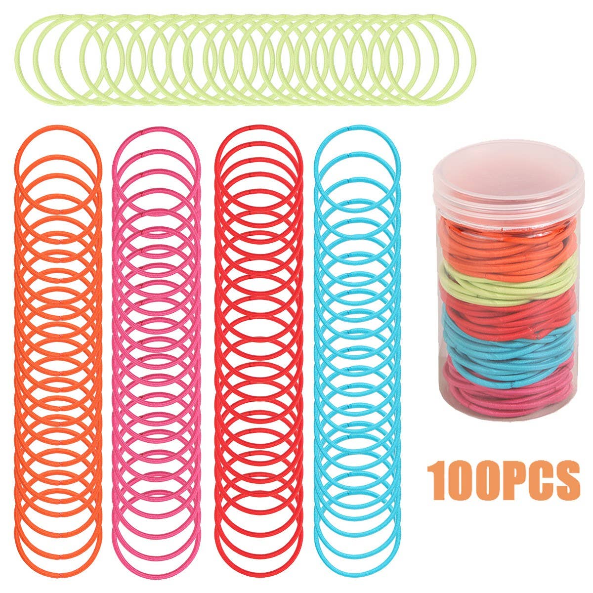 CWAHA07419_100PCS COLORFUL ELASTIC HAIR BANDS FOR GIRLS