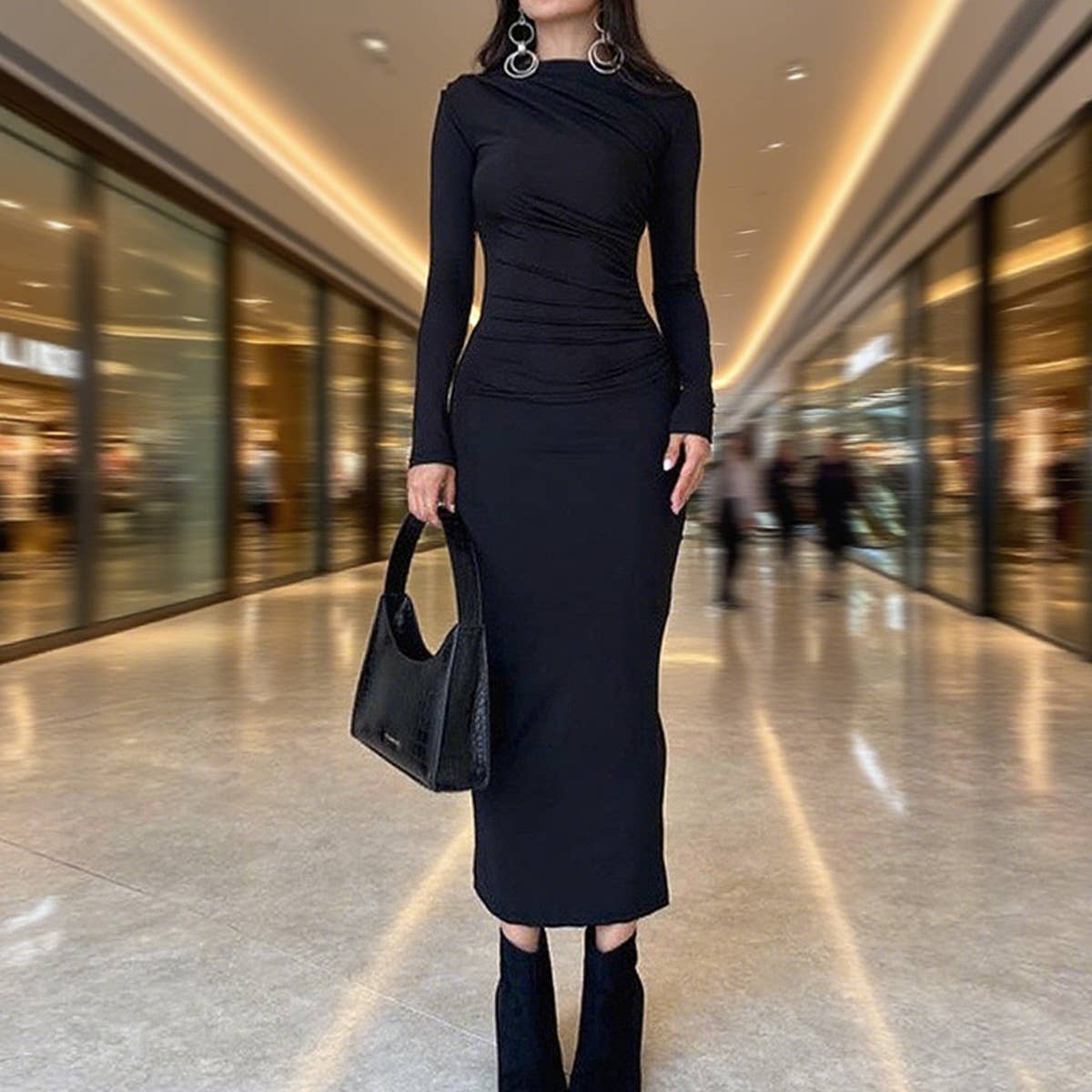 Form-fitting solid color body-hugging dress