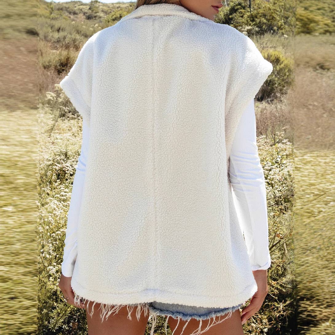 CASUAL SOLID COLOR SINGLE-BREASTED PLUSH VEST