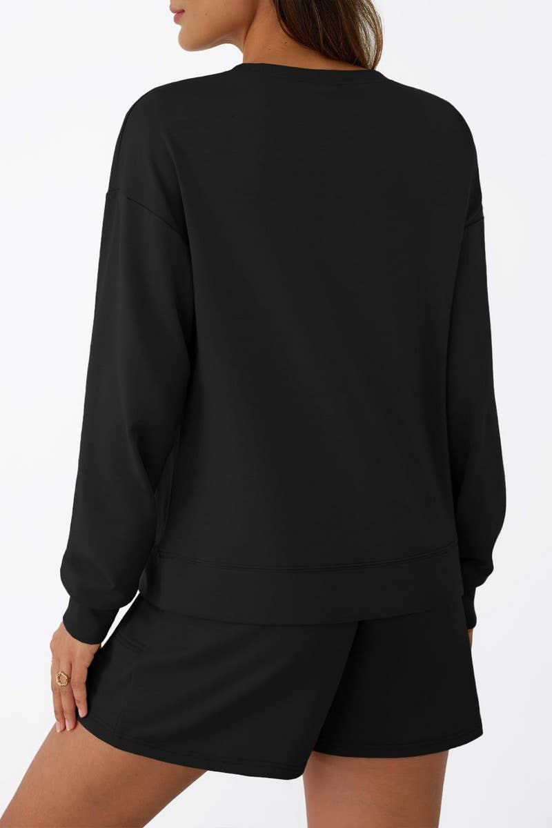 CWSTB00405_CREW NECK LONG SLEEVE SHORTS TWO-PIECE HOODIE SET