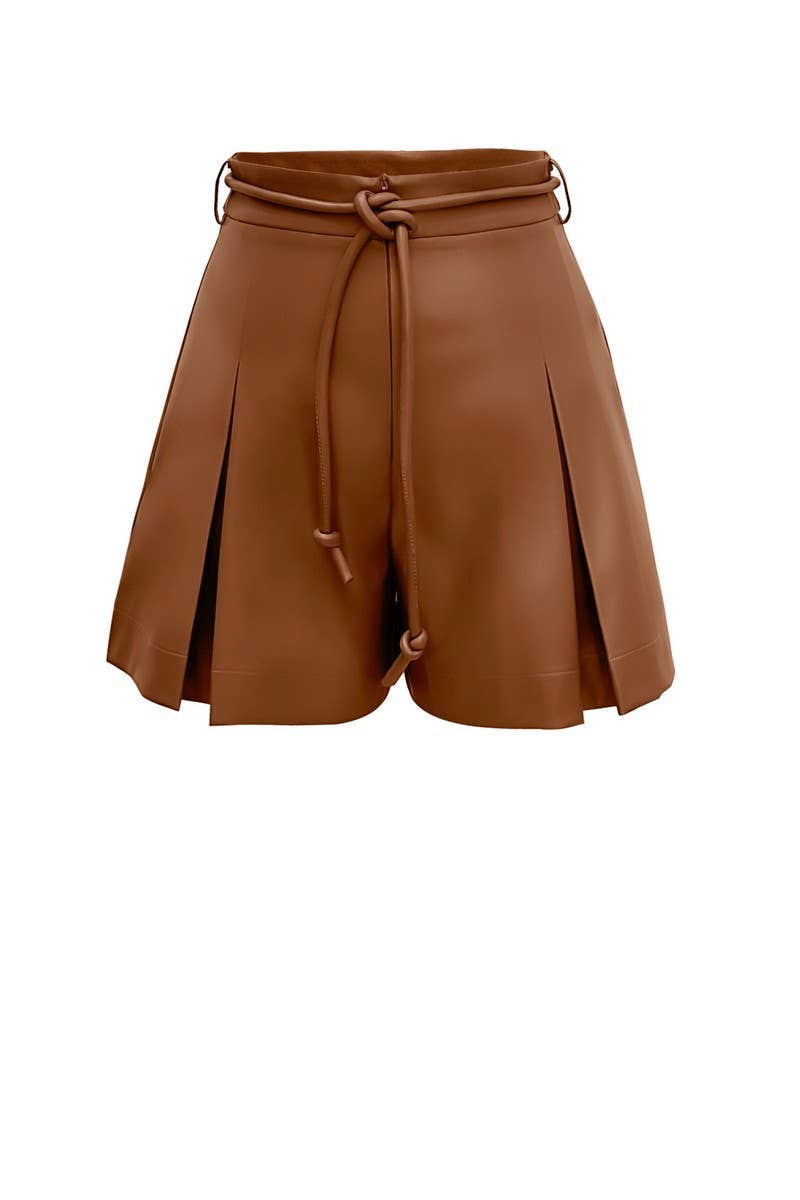 CWBSP0594_FASHIONABLE BROWN LEATHER HIGH WAIST SKIRT