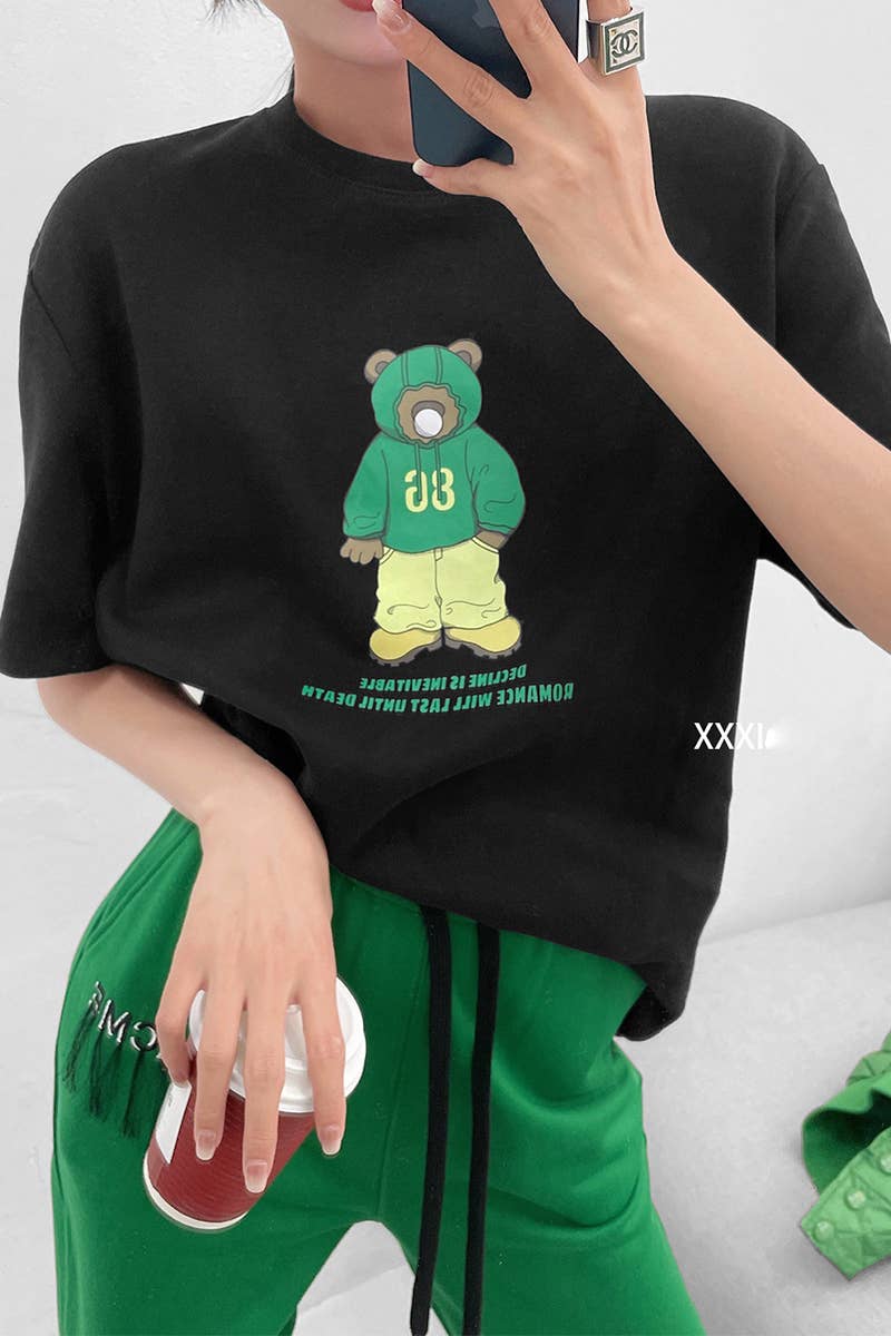 CWTTS1004_LITTLE BEAR PRINT ROUND NECK SHORT SLEEVE T SHIRT