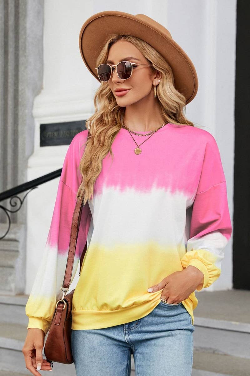 CWTBLL2829_CREW-NECK COLOR GRADIENT LONG-SLEEVED HOODIE