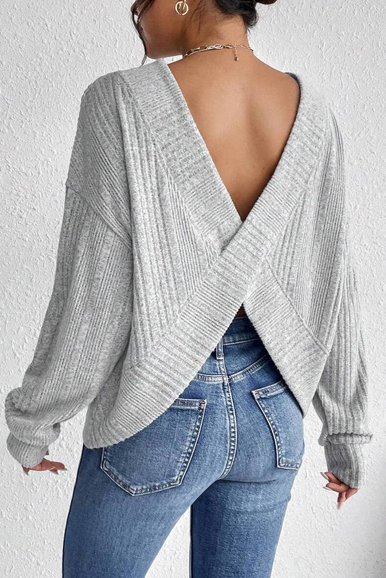 DESIGN BACKLESS LOOSE PULLOVER CREW-NECK SWEATER