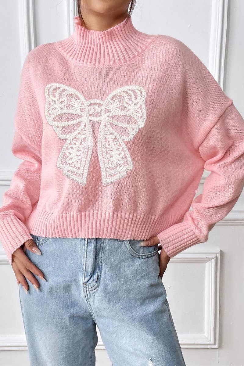 CWTTT00022_WOMEN TURTLENECK SHORT SWEATER BOW