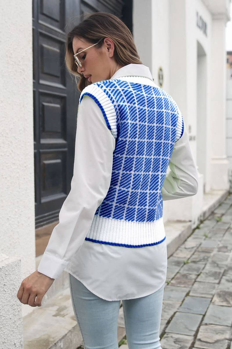 CWOV0692_CASUAL OUTERWEAR STRIPED V-NECK VEST SWEATER