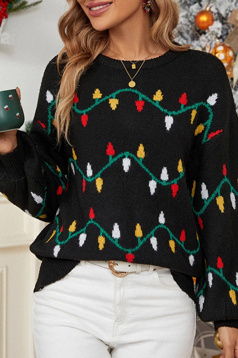 CWOSWL2435_COLORFUL LIGHTS SWEET CHRISTMAS SWEATER