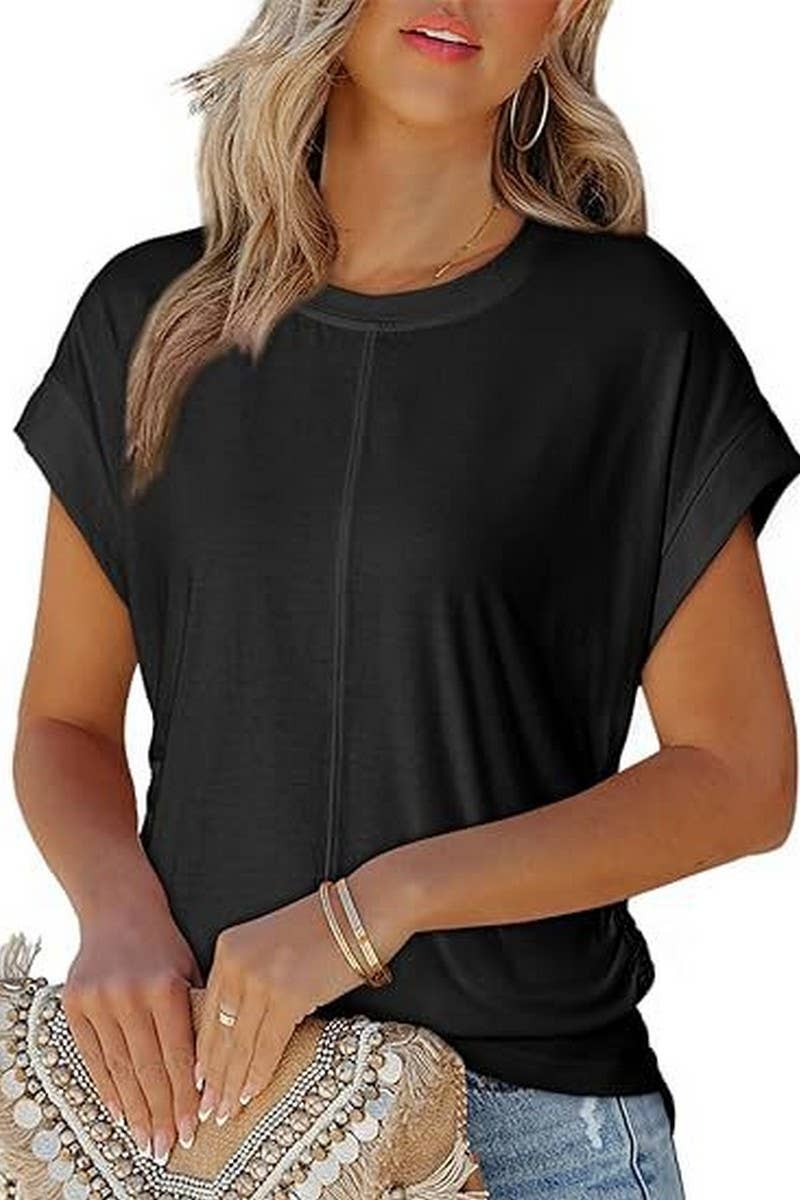 CWTTS1386_SUMMER FASHION SIDE PLEATED RAGLAN T-SHIRT
