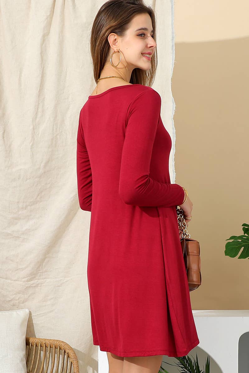 CWDSD10398_LONG SLEEVE WIDE ROUND NECK LOOSE FIT DRESS