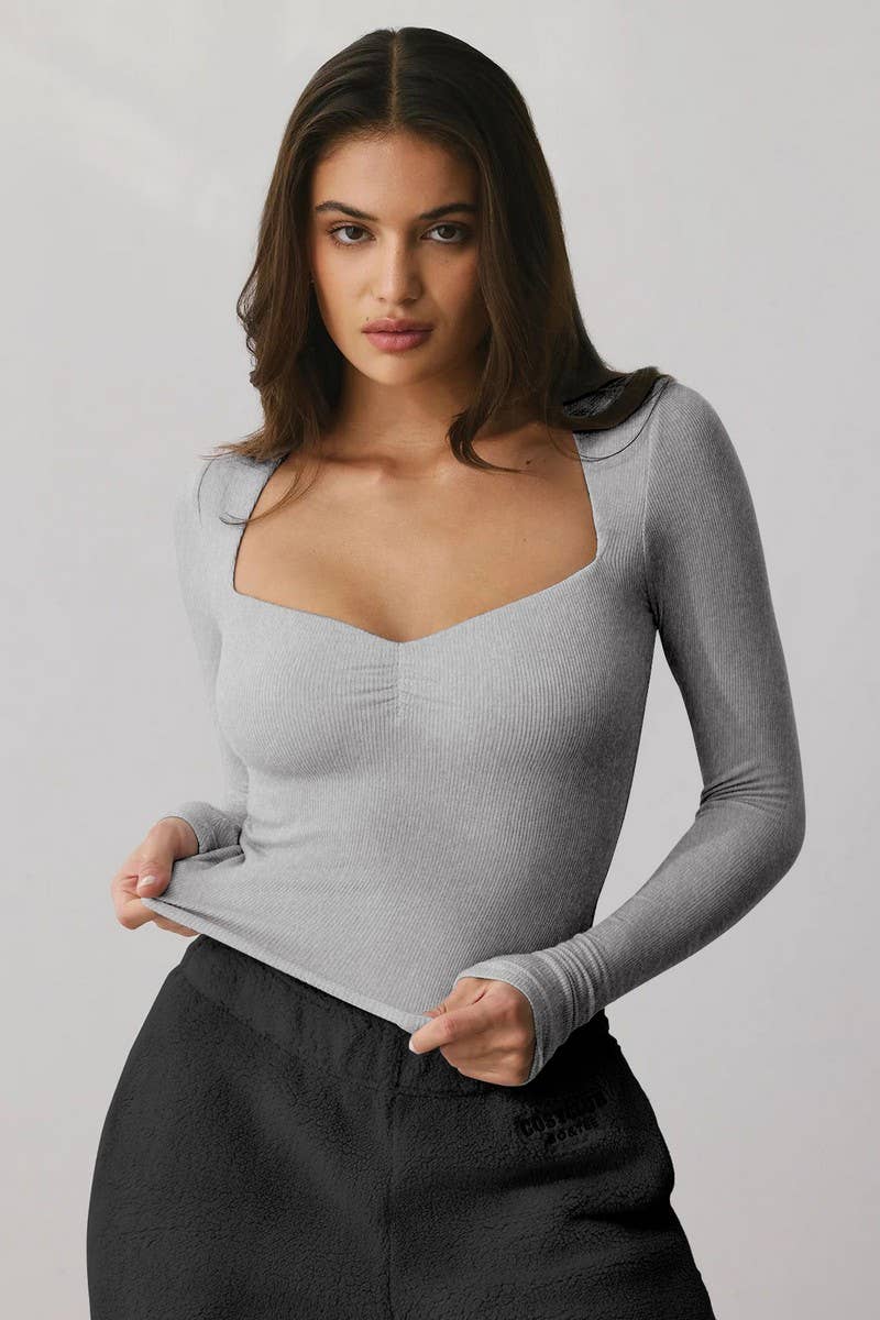 CWTTL2048_SQUARE COLLAR STYLISH SLIM FIT TOP