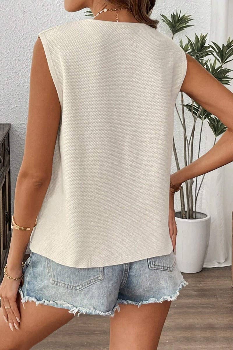 CWOV0713_SUMMER SOLID COLOR SLEEVELESS KNITTED VEST