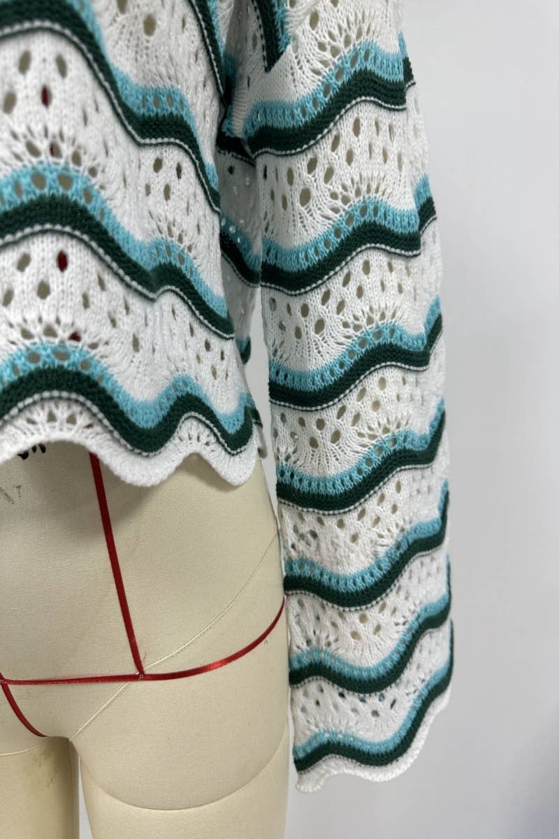 CWOSWL603 Flare Sleeved Round neck Hollowed Out Sweater