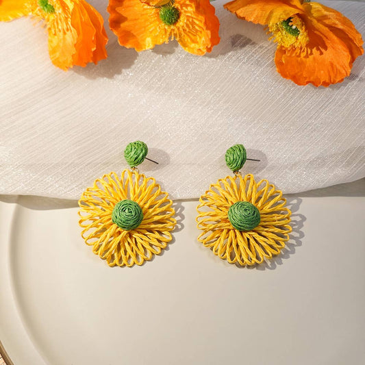 Bohemian vacation woven Raffia grass earrings
