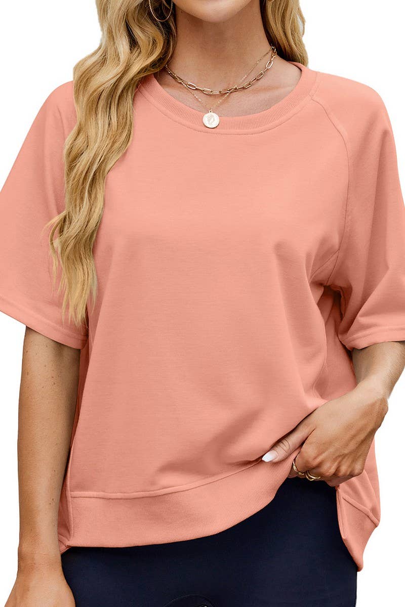 CWTDSS0067_SOLID COLOR THREADED ROUND NECK LOOSE T-SHIRT