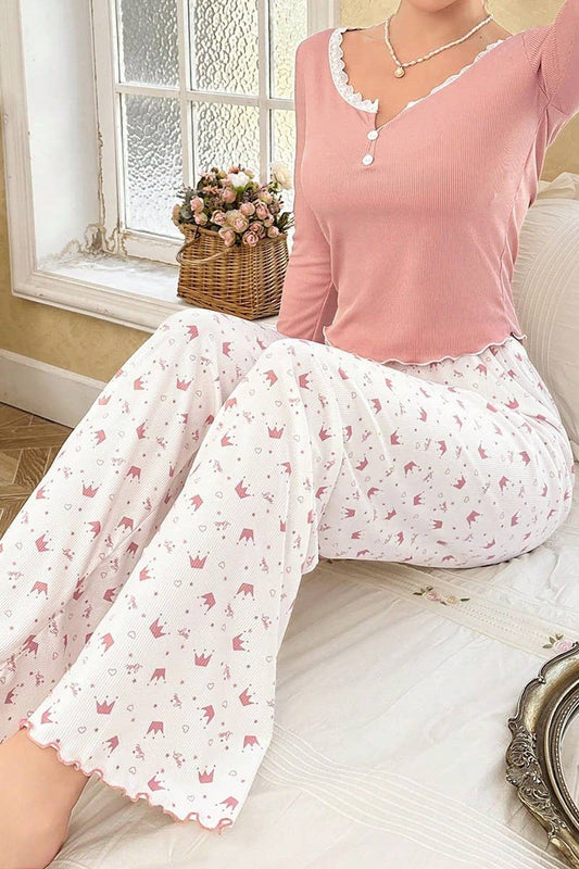 CWSPJ00496_LACE TRIM CROWN LONG SLEEVE PAJAMA SET