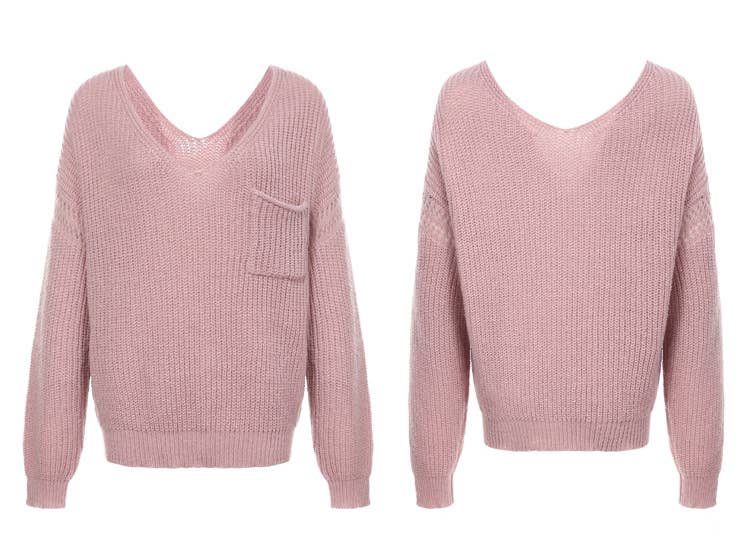 CWOSWL1098_Long Sleeve V-neck Pullover Sweater