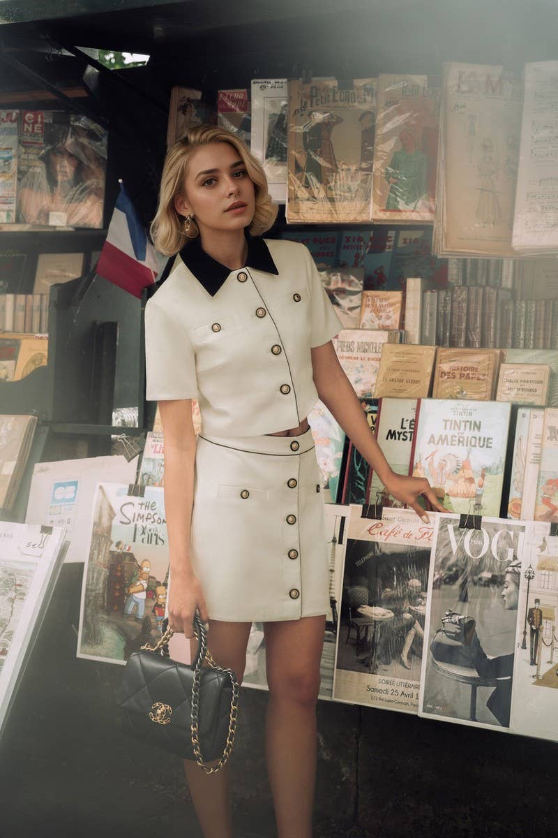 CWSTB2142_SHORT-SLEEVED SUIT TOP AND SKIRT SET