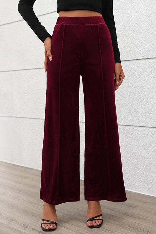 CWBLP1841_SUMMER COMMUTING HIGH WAIST VELVET WIDE LEG PANTS