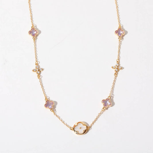 Four-leaf clover snowflake zircon necklace