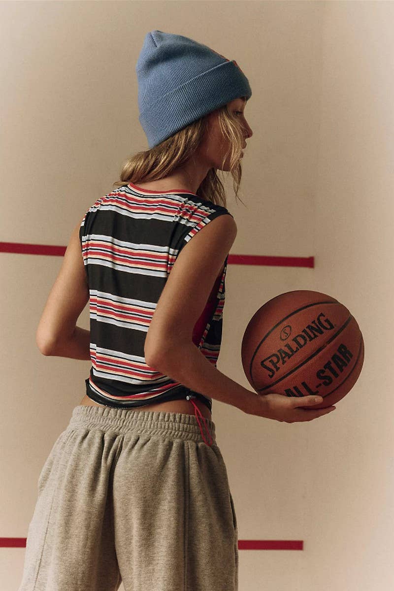 CWTBLS2221_STRIPED KNIT PRINT LOOSE SLEEVELESS SPORTS TANK