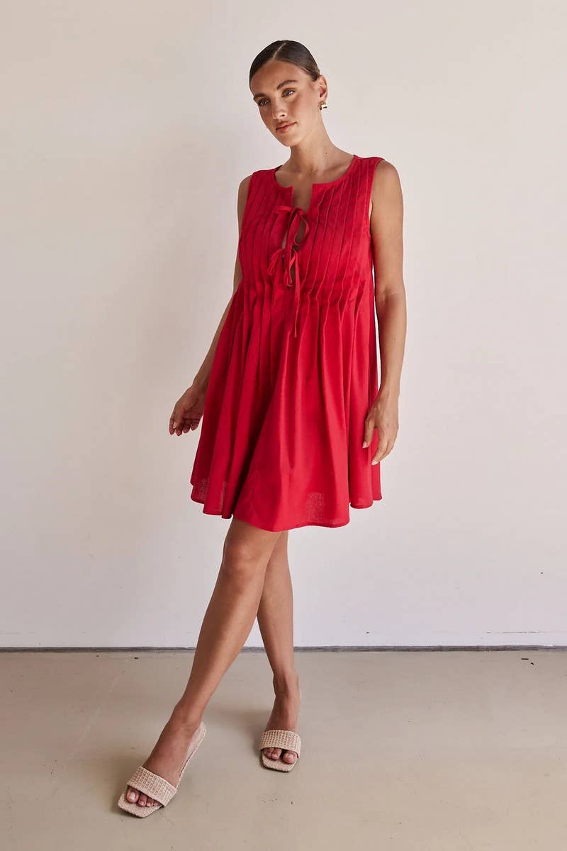 CWDSD7740_SOLID COLOR V NECK RIBBED TANK DRESS