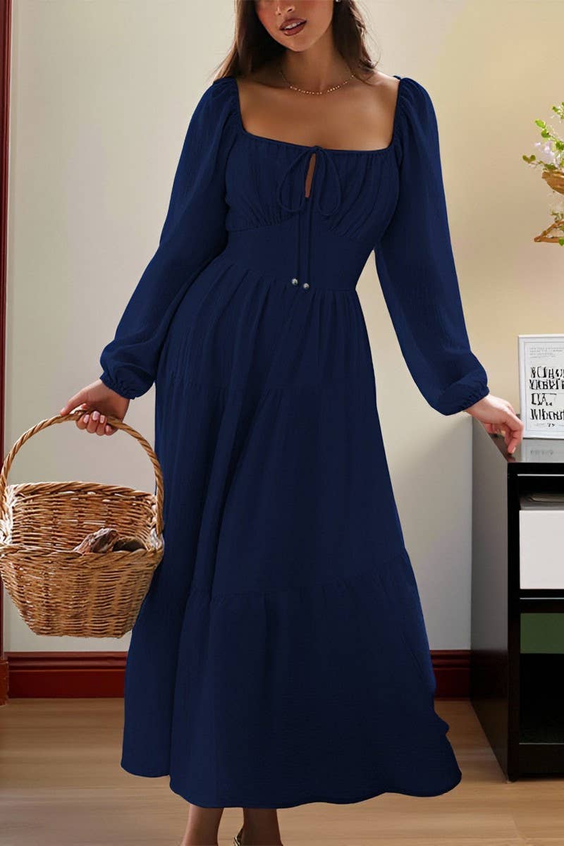 CWDMD01183_LONG SLEEVE SQUARE NECK CASUAL VACATION DRESS