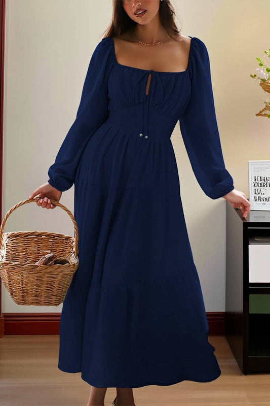 CWDMD01183_LONG SLEEVE SQUARE NECK CASUAL VACATION DRESS