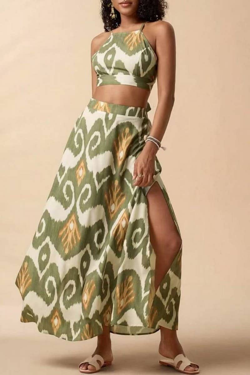 CWSTB2012_ELEGANT FLORAL CAMI TOP & SPLIT SKIRT SET