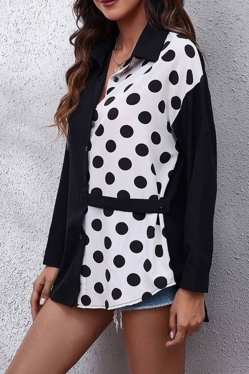 CWTBLSL0694_LOOSE AND VERSATILE LONG-SLEEVED CHIFFON SHIRT