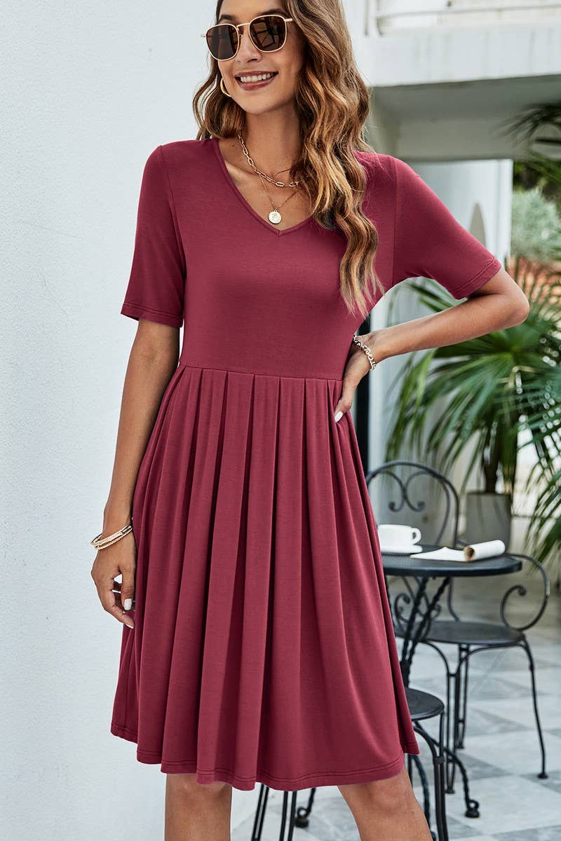 CWTDSS0010_V-Neck Short Sleeve Dress