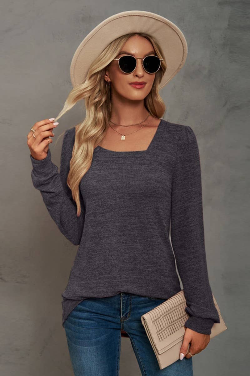 CWTBLL2708_AUTUMN CASUAL SQUARE NECK LONG SLEEVE TOP