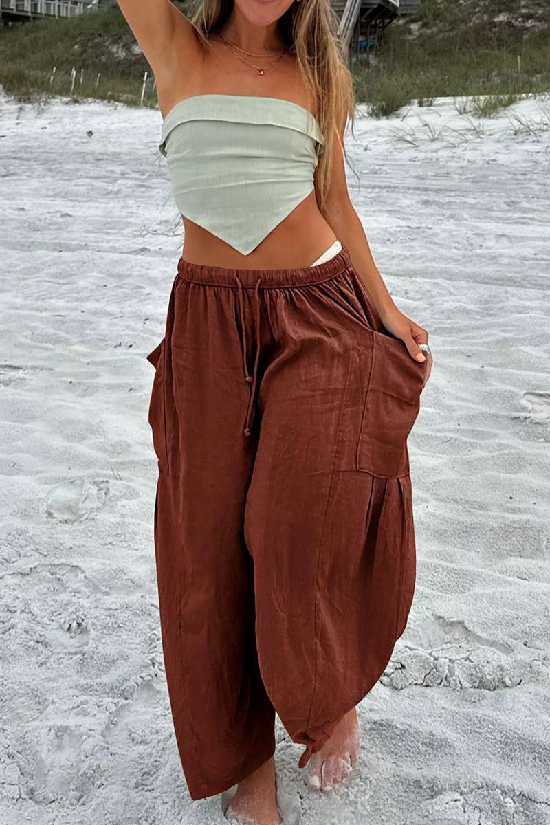 CWBLP1853_ELASTIC WAIST PLEATED HIGH WAIST WIDE LEG PANTS