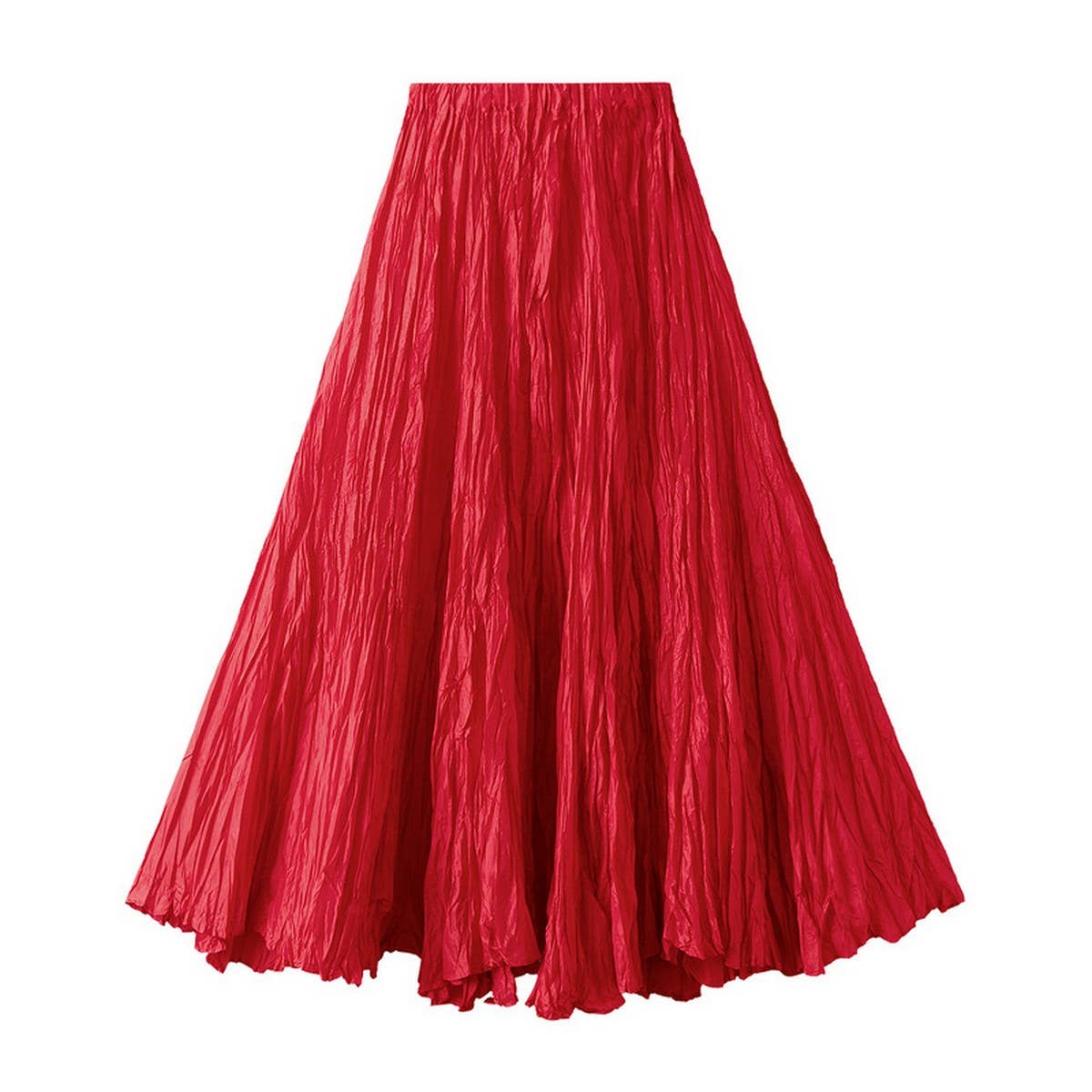 Loose Pleated A-Line Flared Casual Midi Skirt