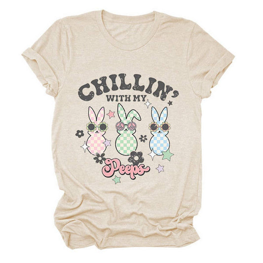 EASTER CUTE BUNNY LOOSE COMFORT SHORT SLEEVE TEES_CWTTS0867