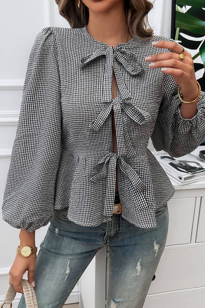 CWTSTL1419_PUFF SLEEVES ROUND NECK LOOSE LONG SLEEVES