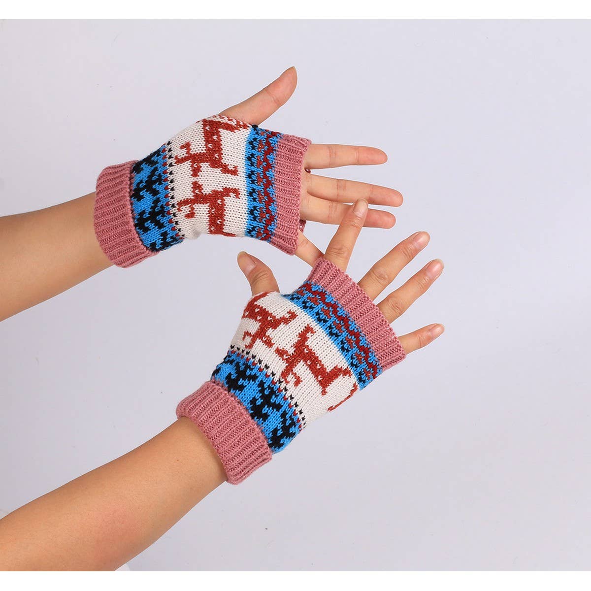 CWAG0083_Christmas Fawn Knitted Half Finger Gloves