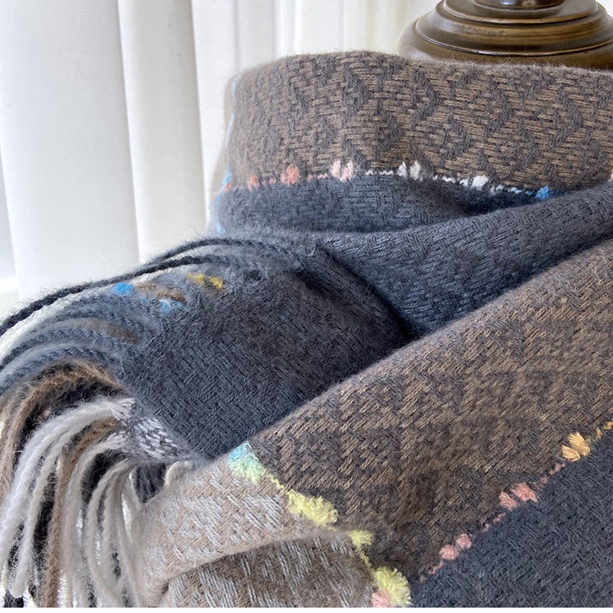 Plaid Faux Cashmere Scarf - Winter Tassel Wrap_CWASC1466