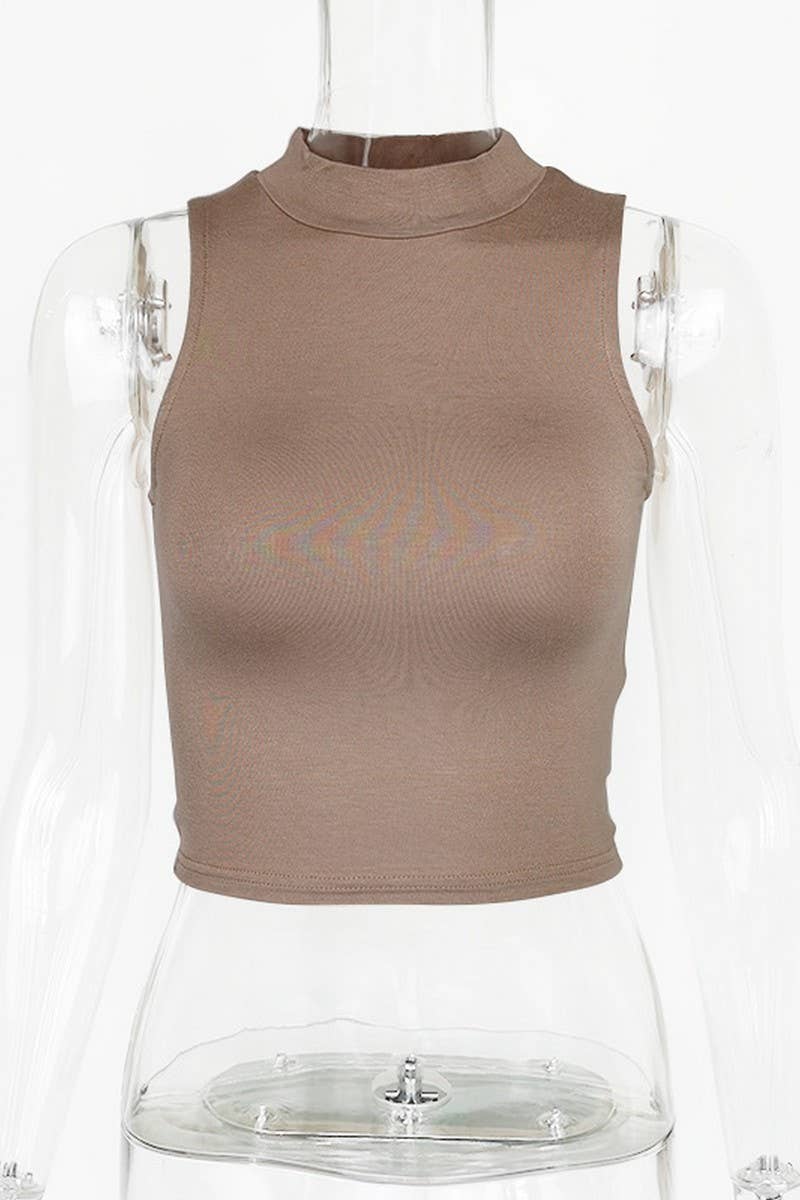 CWTTK0813_HALF TURTLENECK SLIM FIT SHORT SLEEVELESS VEST