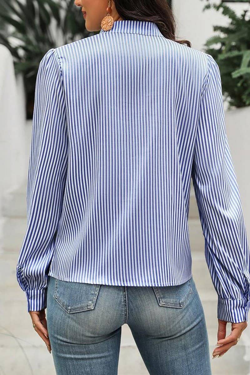 CWTBLL01287_HALF-OPEN COLLAR TIE LONG-SLEEVED STRIPED SHIRT