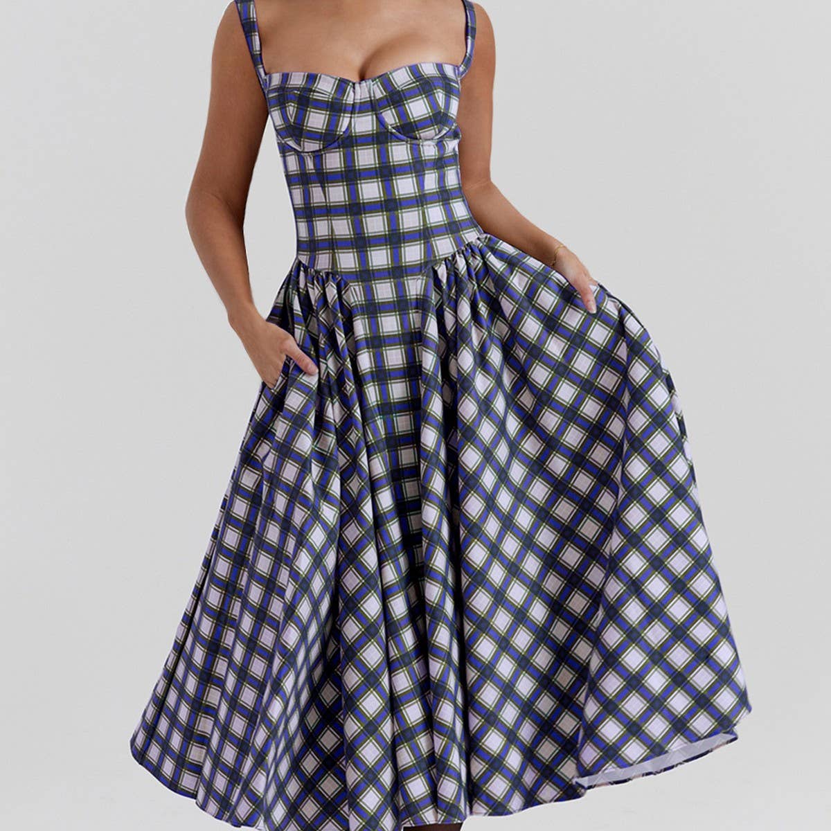Camisole plaid court dress with big back