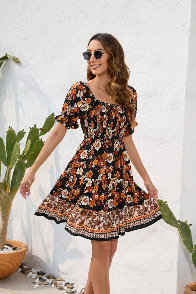 CWDSD4009_PRINT WAIST DRESS BOHO SHORT DRESS