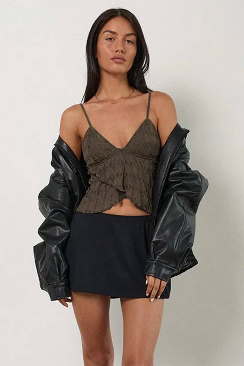 CWTTK0868_LACE TRIM ASYMMETRICAL V-NECK CAMI TOP