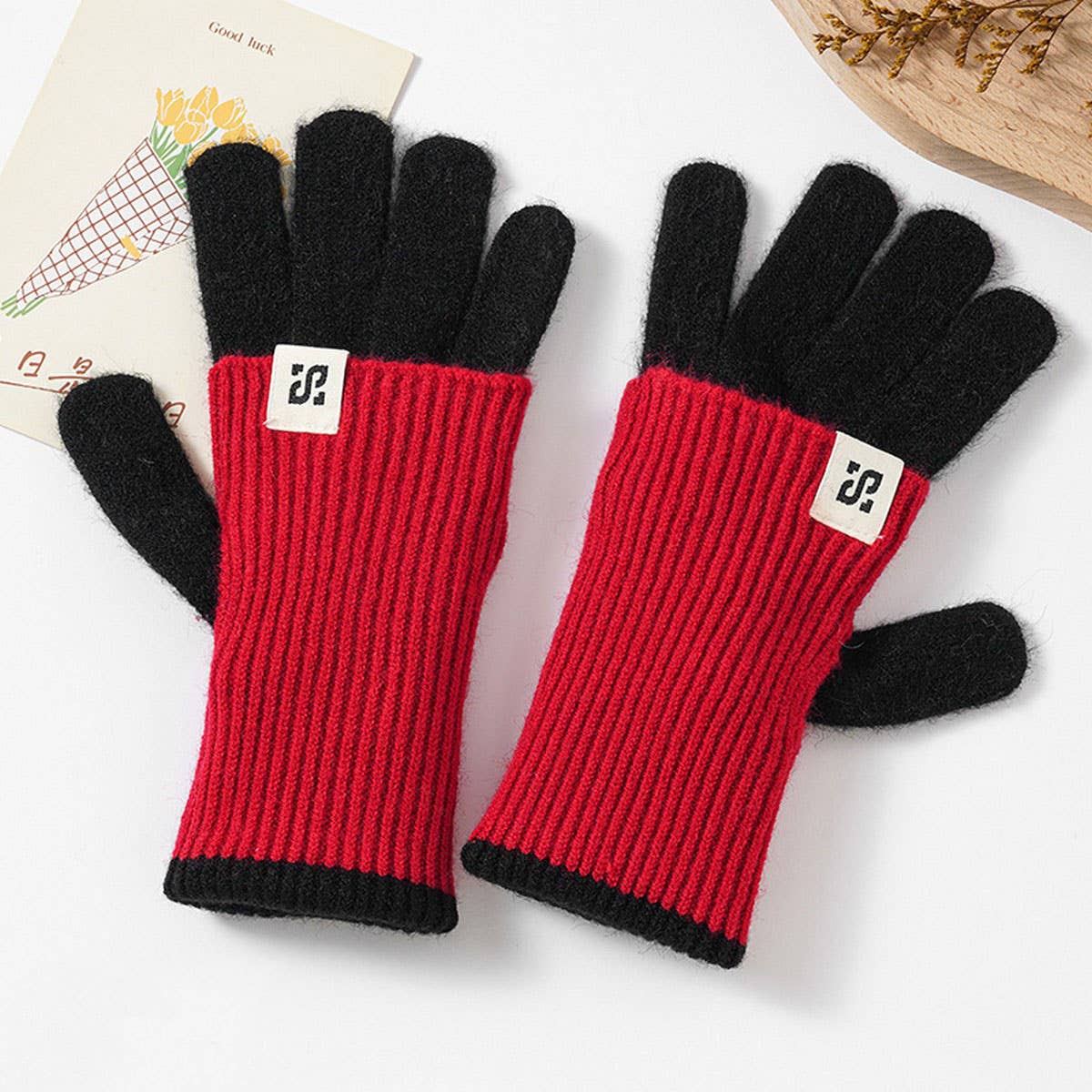 CWAG00585_WOMEN WINTER COLOR BLOCK KNIT WARM GLOVES