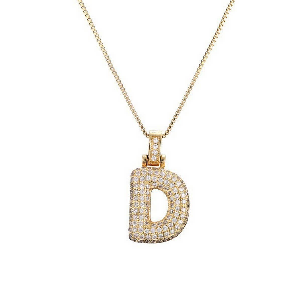 Copper Zirconia 26 Letters Pendant Necklace