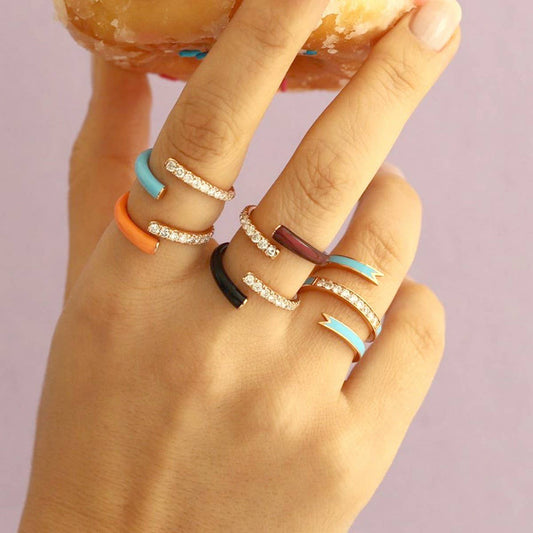 DOUBLE LAYER COLOR OIL DROP OPEN RING